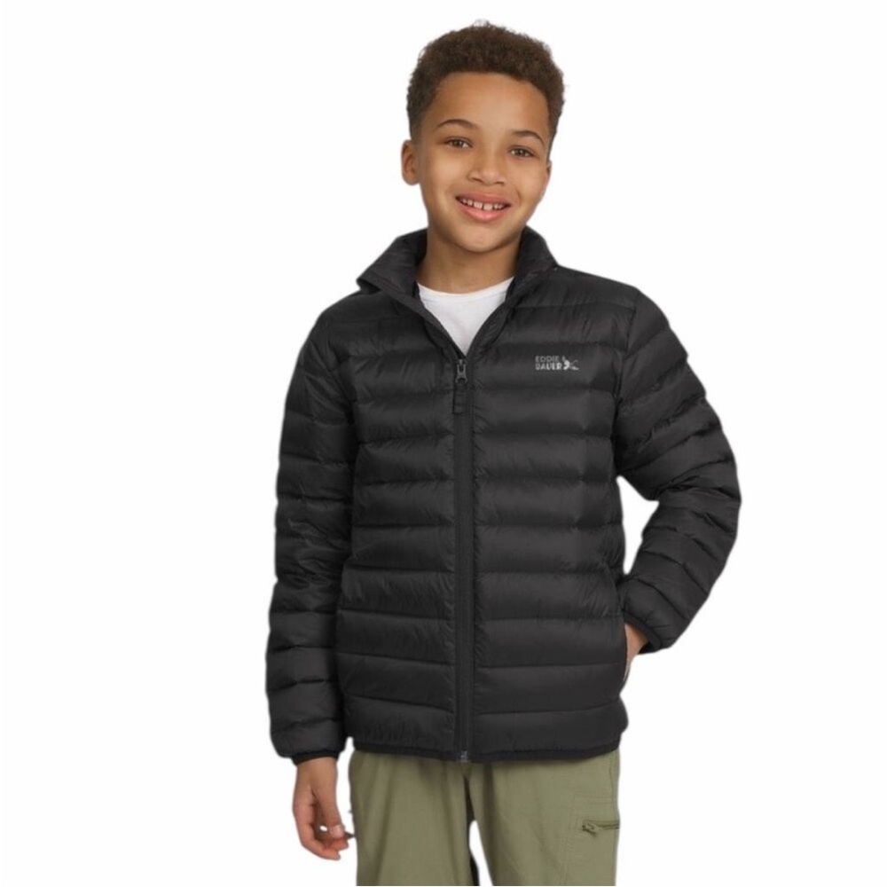 NWOT Eddie Bauer Boy Girl black Packable puffer storm repel 650 fill Medium 7/8 - Picture 2 of 16